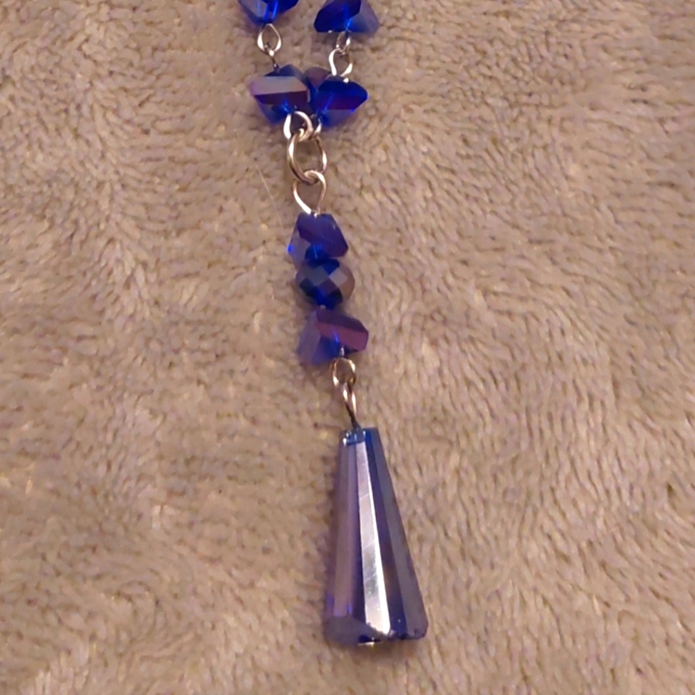 Blue Iridescent Necklace Earrings Holographic Set - Picture 11 of 17